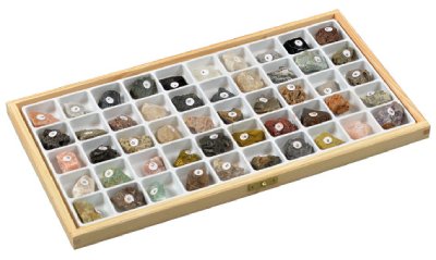 Skały i minerały - 50 okazów 25 mm - pudełko drewniane